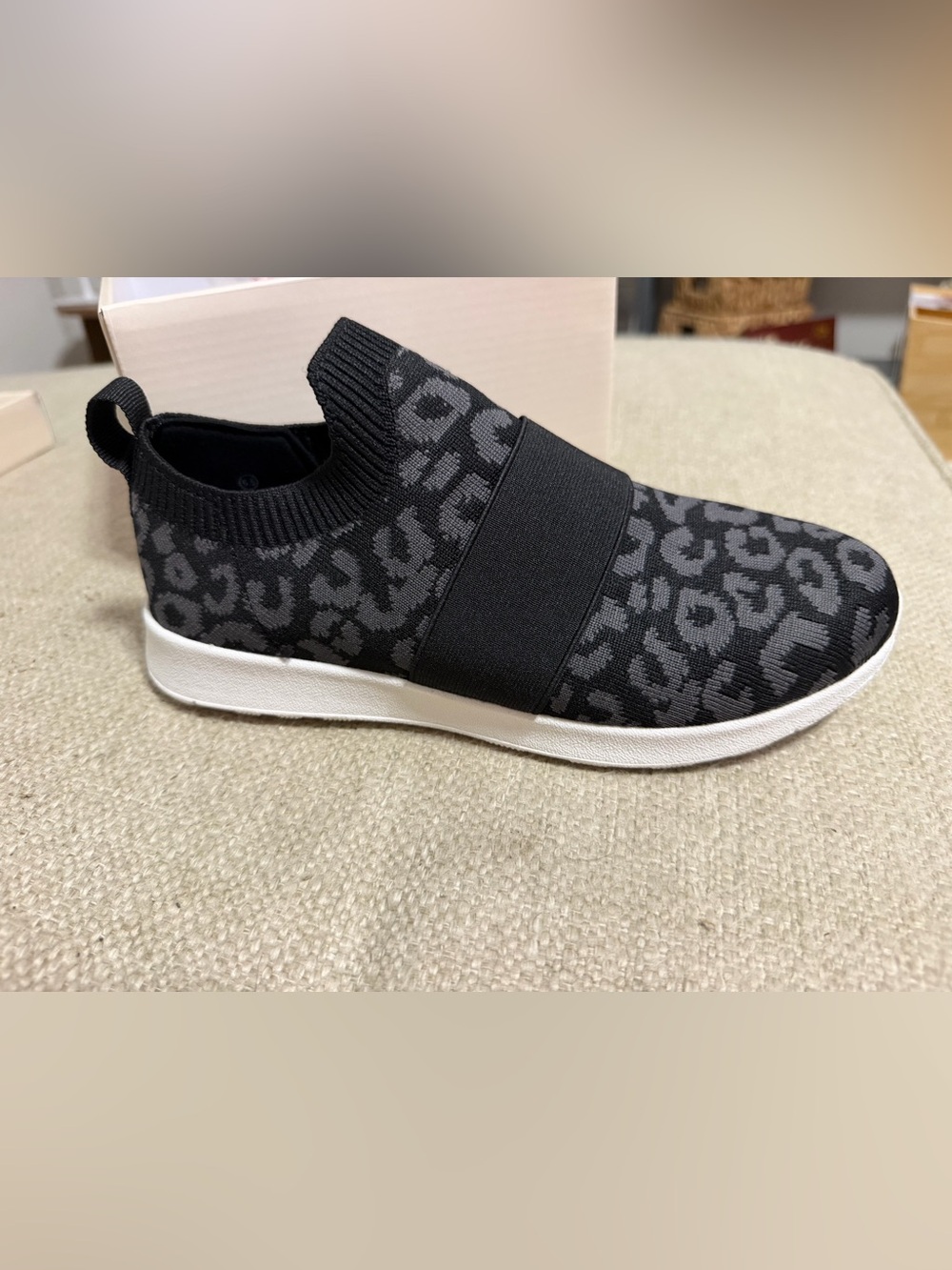 Women’s Black Leopard Knit Slip-On Sneakers